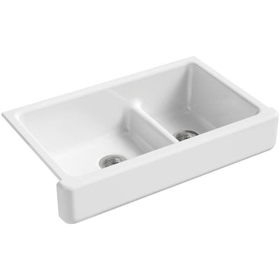 Whitehaven Farmhouse Undermount Apron Front Cast Iron 36 in. Double Bowl with Smart Divide Kitchen Sink in White - Super Arbor