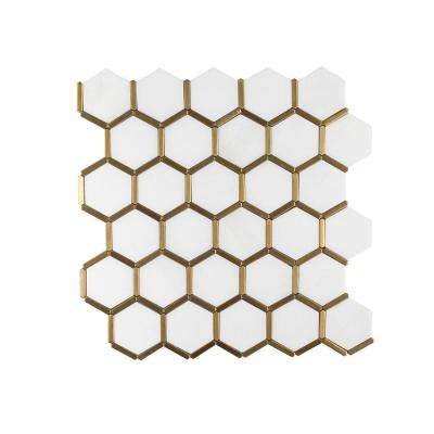Jeffrey Court 
    Karats White 10.625 in. x 11.125 in. x 8 mm Hexagon Natural Stone/Metal Wall and Floor Mosaic Tile - Super Arbor