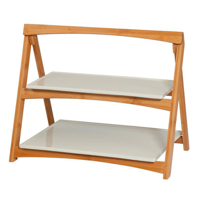 CreativeWare 2-Tiered 'TableStyles' Bamboo and Stoneware Folding Ladder Server - Super Arbor