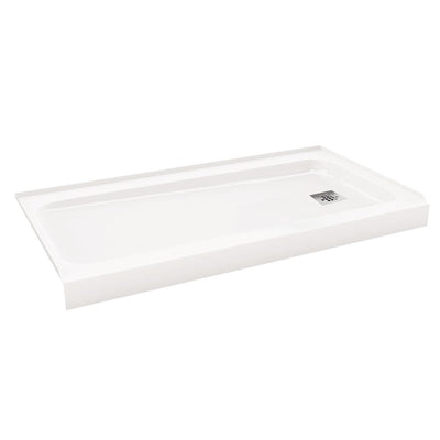 ShowerCast 60 in. x 30 in. Single Threshold Shower Pan in White with Modern Square Chrome Shower Drain Cover Right Drain - Super Arbor