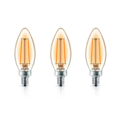 Philips 25-Watt Equivalent B11 Dimmable LED Light Bulb Soft White Classic Glass Candelabra (3-Pack) - Super Arbor