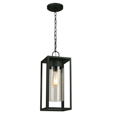 Walker Hill 7.36 in. W x 17.63 in. H 1-Light Matte Black Outdoor Hanging Pendant Light with Clear Glass - Super Arbor