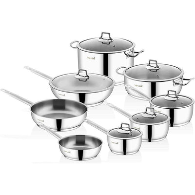 14-Piece Stainless Steel Assorted Cookware Set with Glass Lids - Super Arbor