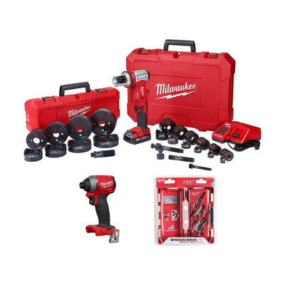 M18 18-Volt Lithium-Ion 1/2 in. to 4 in. Force Logic 6 Ton Cordless Knockout Tool Kit W/ Impact Driver & Step Bits - Super Arbor