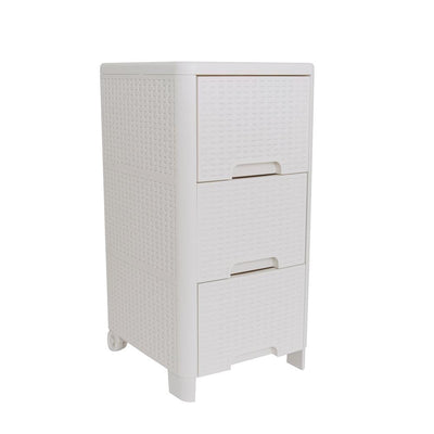 Rattan Style 3 Drawer Unit in Ivory - Super Arbor