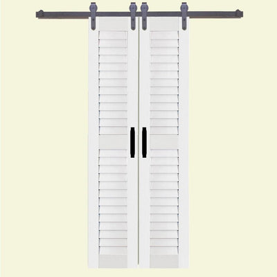 36 in. x 84 in. Louver/Louver White PVC Composite Split Barn Door - Super Arbor