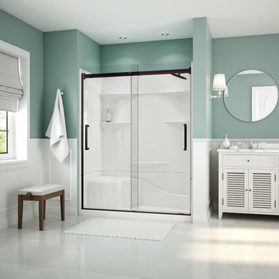 Coronado Acrylx 60 in. x 30 in. Single Threshold Right Drain Shower Kit in White with Bench with Door in Dark Bronze - Super Arbor