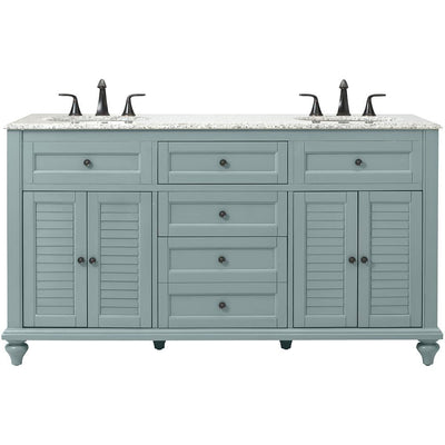 Hamilton Shutter 61 in. W x 22 in. D Double Bath Vanity in Sea Glass with Granite Vanity Top in Grey with White Sink - Super Arbor