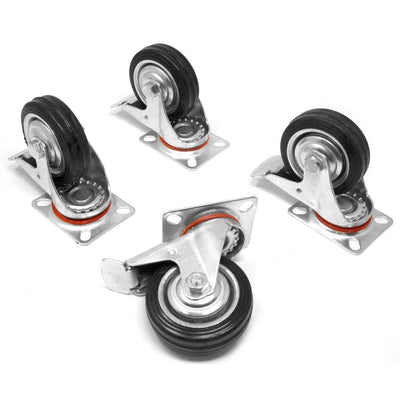 3 in. 110 lbs. Capacity Rubber Roller-Bearing Swivel Plate Caster with Brake (4-Pack) - Super Arbor