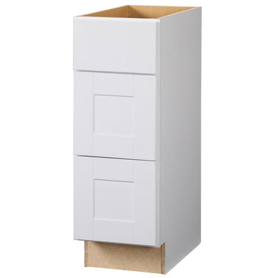 Shaker Assembled 12x34.5x21 in. Bathroom Vanity Drawer Base Cabinet with Ball-Bearing Drawer Glides in Satin White - Super Arbor