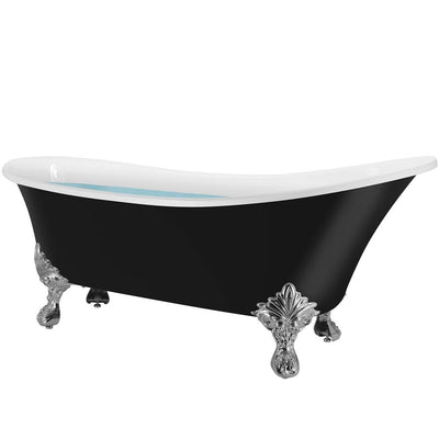 69 in. Acrylic Double Slipper Clawfoot Non-Whirlpool Bathtub in Glossy Black - Super Arbor
