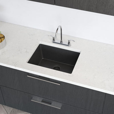 Dual-Mount Composite Granite 21-5/8 in. Single Bowl Kitchen Sink in Carbon - Super Arbor