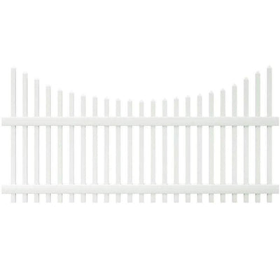 Chatham 4 ft. H x 8 ft. W White Vinyl Scalloped Top Spaced Picket Fence Panel - Unassembled - Super Arbor