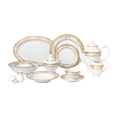 57-Piece Patterned Gold Accent Bone China Dinnerware Set (Service for 8) - Super Arbor
