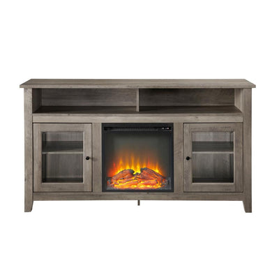 Modern Farmhouse Tall Electric Fireplace TV Stand for TV's Up to 64 in. in Grey Wash - Super Arbor
