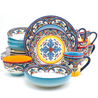 Zanzibar 20-Piece Patterned Multicolor/Spanish Floral Design Ceramic (Service for 4) - Super Arbor