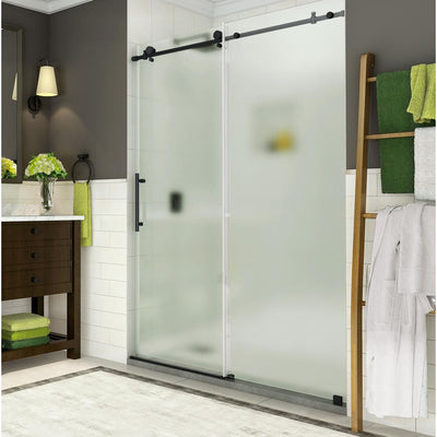 Coraline 56 in. to 60 in. x 76 in. Frameless Sliding Shower Door with Frosted Glass in Matte Black - Super Arbor