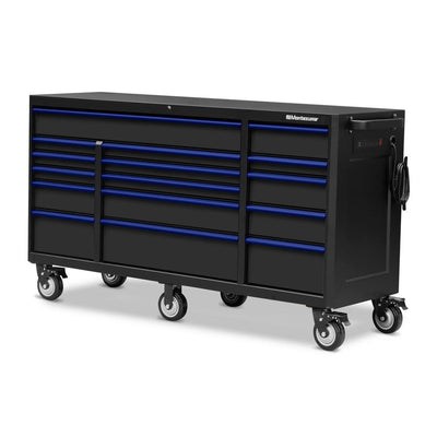 72 in. x 24 in. 16-Drawer Roller Cabinet Tool Chest with Power and USB Outlets in Black and Blue - Super Arbor