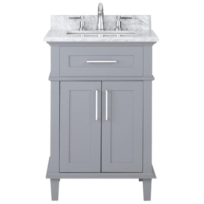 Sonoma 24 in. W x 20.25 in. D Vanity in Pebble Grey with Carrara Marble Top with White Sinks - Super Arbor