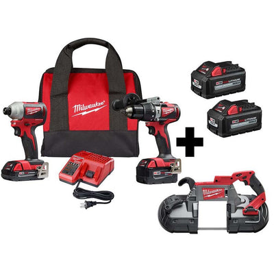 M18 18-Volt Lithium-Ion Brushless Cordless Hammer Drill/Impact/Band Saw Combo Kit (3-Tool) with 4-Batteries - Super Arbor