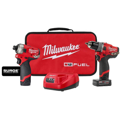 M12 FUEL 12-Volt Lithium-Ion Brushless Cordless Surge Impact and Drill Combo Kit (2-Tool) with 2 Batteries and Bag - Super Arbor