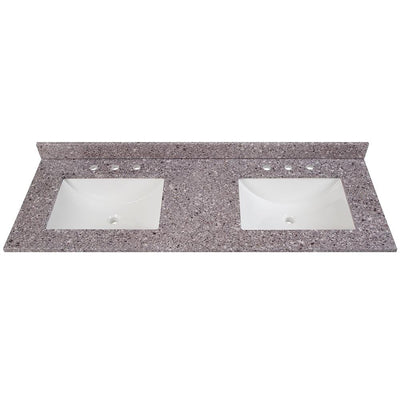 61 in. W x 22 in. D Stone Effects Double Sink Vanity Top in Mineral Gray with White Sinks - Super Arbor