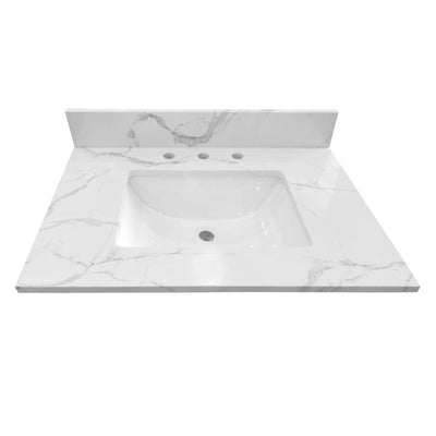 49 in. W x 22 in. D x 0.75 in. H Engineered Marble Vanity Top in Calacatta White with White Basin - Super Arbor
