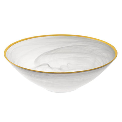 6 in. 6 oz. White Glass Alabaster Bowl with Gold Rim - Super Arbor