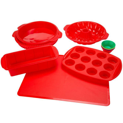 11 in. x 1.5 in. Silicone Bakeware Set in Red (18-Piece) - Super Arbor