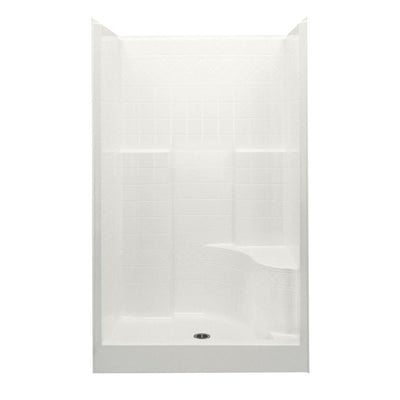 Everyday Diagonal Tile AFR 48 in. x 36 in. x 79 in. 1-Piece Shower Stall with Right Seat and Center Drain in Biscuit - Super Arbor