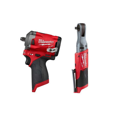 M12 FUEL 12-Volt Lithium-Ion Brushless Cordless Stubby 3/8 in. Impact Wrench and Ratchet Kit (Tool-Only Kit) - Super Arbor