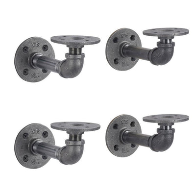 1/2 in. Black Pipe 5.75 in D x 2.5 in. H Wall Mounted Double Flange Shelf Bracket Kit (4-Pack) - Super Arbor