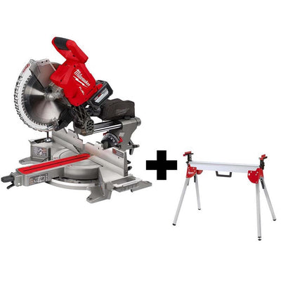 M18 FUEL 18-Volt Lithium-Ion Brushless Cordless 12 in. Dual Bevel Sliding Compound Miter Saw Kit with Stand and Battery - Super Arbor