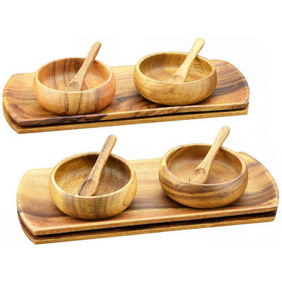 12-Piece Wooden Oval Serving Tray Set with Serving Bowls and Spoons - Super Arbor