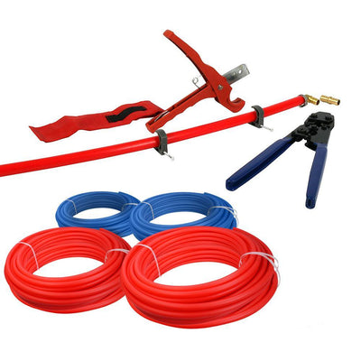 1/2 in. and 3/4 in. x 300 ft. PEX Tubing Plumbing Kit-Crimper Cutter Tools Tubing Elbow Cinch Half Clamp-1 Red 1 Blue - Super Arbor