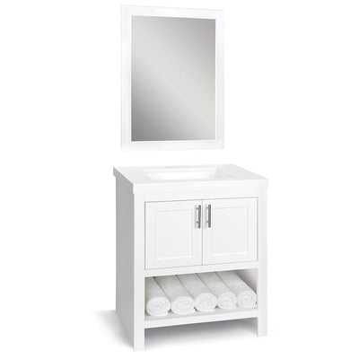Spa 24 in. W x 18.75 in. D Bath Vanity in White with Cultured Marble Vanity Top in White with White Sink and Mirror - Super Arbor