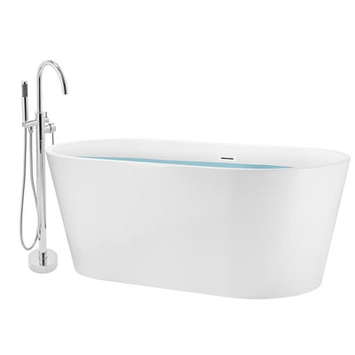 59 in. Glossy White Acrylic Tub for Bathtub with Tub Filler combo - Modern Flat Bottom Stand Alone Tub - Super Arbor