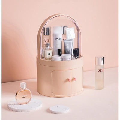 CozyBlock High Dome Makeup Container Dustproof Makeup Organizer, Multi-Level Cosmetic Organizer Skincare Holder in Pink - Super Arbor