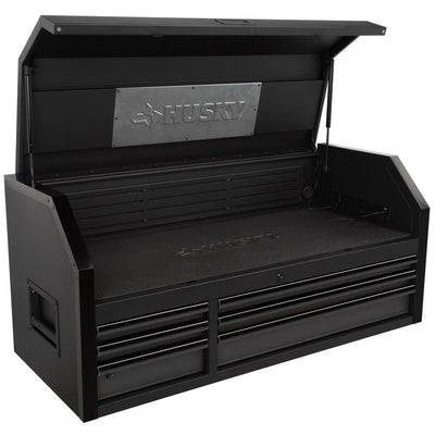 Industrial 52 in. W x 21.5 in. D 6-Drawer Tool Chest with Pull-out Work Surface and LED Light in Matte Black