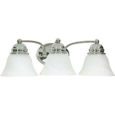 3-Light Polished Chrome Vanity Light with Alabaster Glass Bell Shades - Super Arbor
