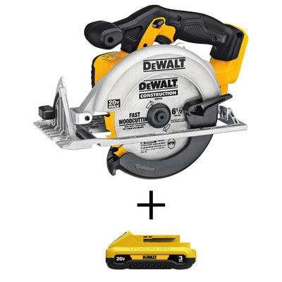 20-Volt MAX Lithium-Ion Cordless 6-1/2 in. Circular Saw with Bonus Compact Battery Pack 3.0 Ah - Super Arbor