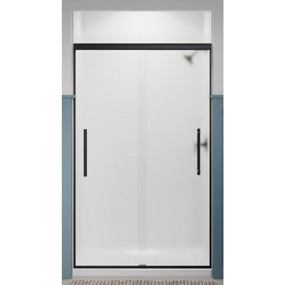 Pleat 47.625 in. x 79.0625 in. Frameless Sliding Shower Door in Matte Black with Frosted Glass - Super Arbor