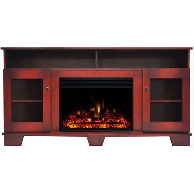 Savona 59 in. Electric Fireplace Heater TV Stand in Cherry with Enhanced Log Display and Remote - Super Arbor
