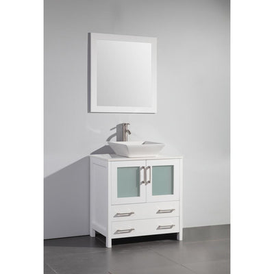 Ravenna 30 in. W x 18.5 in. D x 36 in. H Bathroom Vanity in White with Single Basin Top in White Ceramic and Mirror - Super Arbor