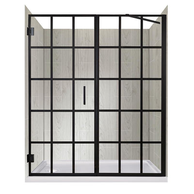 Marina Door and Panel 60 in. L x 30 in. W x 80 in. H Left Drain Alcove Shower Kit in Driftwood and Matte Black - Super Arbor