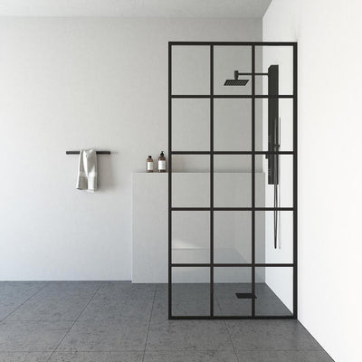 Mosaic 34 in. x 74 in. Framed Fixed Shower Door in Matte Black without Handle - Super Arbor