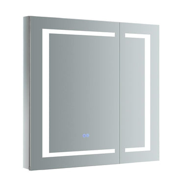 Spazio 30 in. W x 30 in. H Recessed or Surface Mount Medicine Cabinet with LED Lighting and Mirror Defogger - Super Arbor