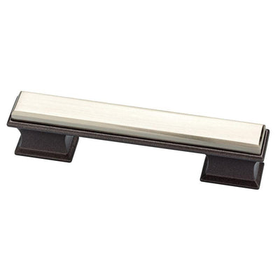 Luxe Square 3 or 3-3/4 in. (76 or 96 mm) Center-to-Center Cocoa Bronze and Satin Nickel Dual Mount Drawer Pull - Super Arbor