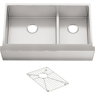 Strive Farmhouse Apron Front Undermount Stainless Steel 36 in. Double Basin Kitchen Sink with Basin Rack - Super Arbor