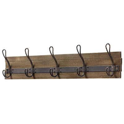 27 in. Rustic Pine and Distressed Brass Hook Rack - Super Arbor